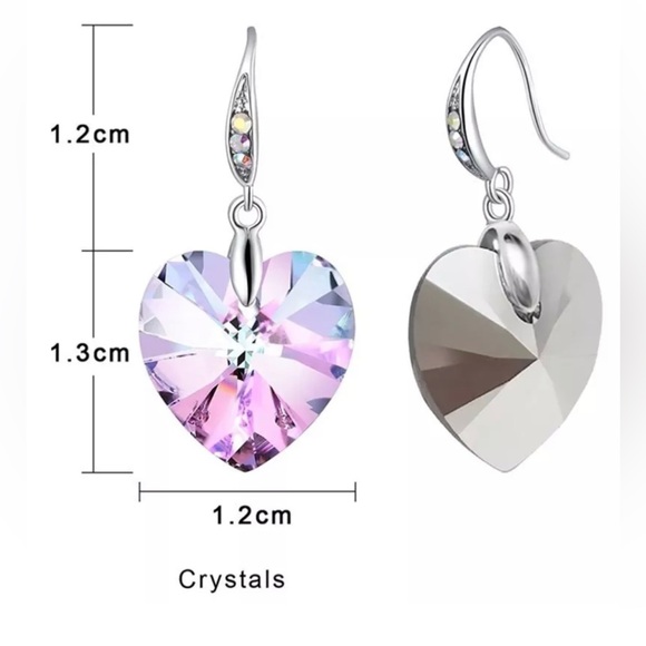 Women Silver Heart Crystals Earrings Dainty Jewelry - Picture 2 of 8